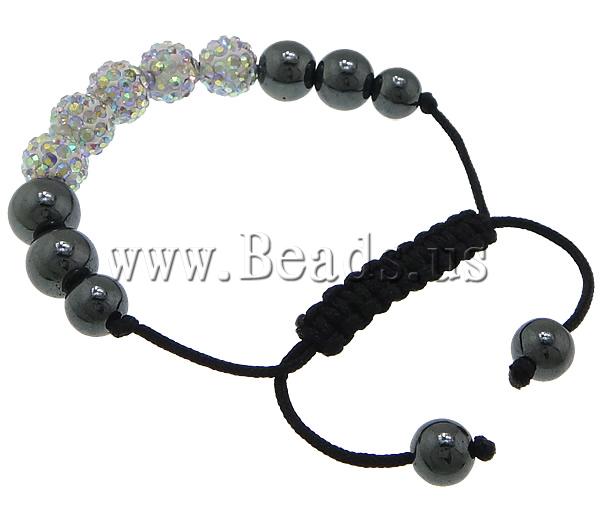 Rhinestone Woven Ball Bracelets, with Wax Cord & Hematite, with 45 pcs rhinestone & Customized, more colors for choice, 10mm, Length:Approx 7-11 Inch, Sold By Strand