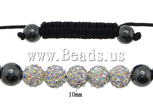 Bracelets de Woven Ball à stras , strass, avec Cordon de cire & Hématite, tissé, avec 45 pcs strass & Personnalisé, plus de couleurs à choisir, 10mm, Longueur:Environ 7-11 pouce, Vendu par brin