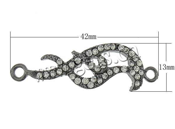 Rhinestone Zinc Alloy Connector, Bird, with rhinestone & 1/1 loop, more colors for choice, cadmium free, 42x13x3mm, Hole:Approx 2mm, Sold By PC