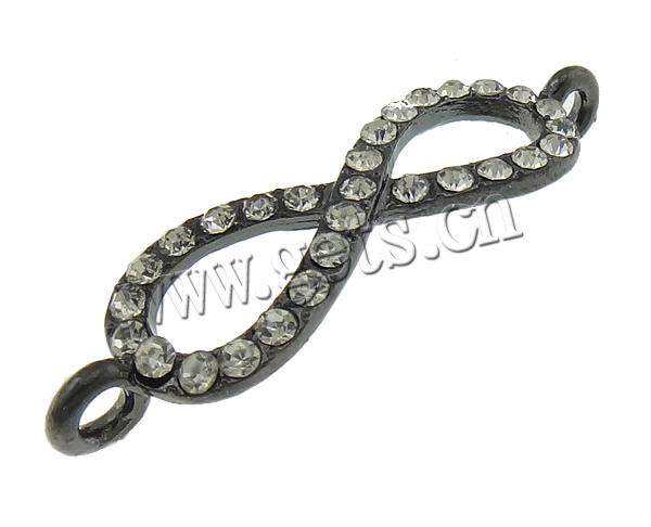 Rhinestone Zinc Alloy Connector, Infinity, plated, Customized & with rhinestone & 1/1 loop, more colors for choice, cadmium free, 43x12x2mm, Hole:Approx 2mm, Sold By PC