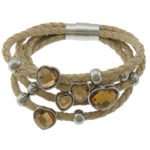 PU Leather Cord Bracelets, with Crystal, stainless steel magnetic clasp  & faceted, brown, cadmium free     Approx 8 Inch 