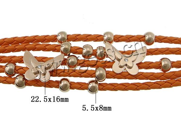 PU Leather Cord Bracelets, with 316 Stainless Steel, rose gold color plated, different size for choice & 5-strand & with rhinestone, more colors for choice, lead & cadmium free, 22.5x16x8mm, 5.5x8mm, 21x12mm, Sold By Strand