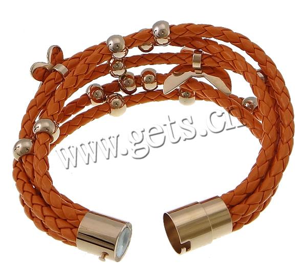 PU Leather Cord Bracelets, with 316 Stainless Steel, rose gold color plated, different size for choice & 5-strand & with rhinestone, more colors for choice, lead & cadmium free, 22.5x16x8mm, 5.5x8mm, 21x12mm, Sold By Strand