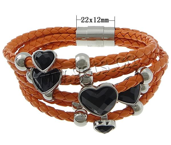 PU Leather Cord Bracelets, with 316 Stainless Steel & Acrylic, with rivet stud & different length for choice & 5-strand & faceted, more colors for choice, lead & cadmium free, 16x14x12mm, 14x12x13mm, 10x9x10mm, 5.5x8mm, 22x12mm, Sold By Strand