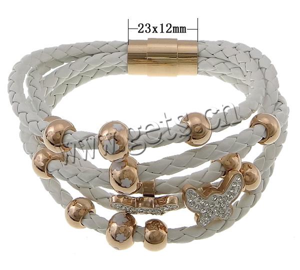 PU Leather Cord Bracelets, with Rhinestone Clay Pave & 316 Stainless Steel, rose gold color plated, different length for choice & with 70 pcs rhinestone & 5-strand, more colors for choice, lead & cadmium free, 16x12x9mm, 7x9mm, 6x8mm, 23x12mm, Sold By Strand