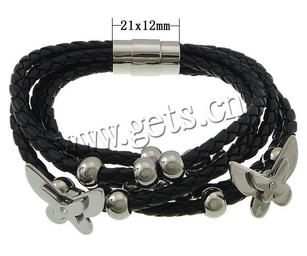 bracelet de cordon en PU , cuir PU, avec Acier inoxydable 316, with rivet stud & longueur différente pour le choix & 5 brins & avec strass, plus de couleurs à choisir, sans plomb et cadmium, 23x17x9mm, 5.5x8mm, 21x12mm, Vendu par brin