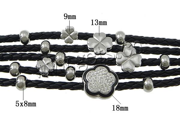 bracelet de cordon en PU , cuir PU, avec argile & Acier inoxydable 316, with rivet stud & longueur différente pour le choix & avec 50 pcs strass & émail, plus de couleurs à choisir, sans plomb et cadmium, 18x18x12.5mm, 13x13x8.5mm, 9x9x8.5mm, 5x8mm, 21x12, Vendu par brin