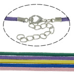 Wolle Halsband, Wollschnur, Zinklegierung Karabinerverschluss, mit Verlängerungskettchen von 5cm, Platinfarbe platiniert, gemischte Farben, 2.5x1.5mm, Länge:ca. 20 ZollInch, 100SträngeStrang/Tasche, verkauft von Tasche