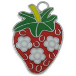 Zinklegierung Obst Anhänger, Erdbeere, Platinfarbe platiniert, Emaille, frei von Nickel, Blei & Kadmium, 6.5x23.5x1.5mm, Bohrung:ca. 2x2.5mm, verkauft von PC