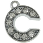 Zinc Alloy Alphabet Pendants, Letter C, platinum color plated, with rhinestone, cadmium free Approx 
