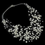 Natural Freshwater Pearl Necklace, with Crystal Thread, brass box clasp, multi-strand, white, 4-5mm, 6-7mm .4 Inch 