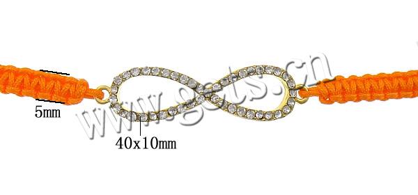 Bracelets de Woven Ball En alliage de zinc, avec corde en nylon & laiton, Infini, Placage, Personnalisé & avec strass, plus de couleurs à choisir, sans cadmium, 40x10x3mm, 4mm, 5mm, Longueur:7-11 pouce, Vendu par brin