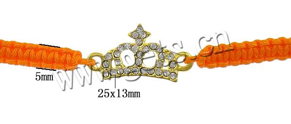Bracelets de Woven Ball En alliage de zinc, avec corde en nylon & laiton, couronne, Placage, Personnalisé & avec strass, plus de couleurs à choisir, sans cadmium, 25x13x2mm, 4mm, 5mm, Longueur:7-11 pouce, Vendu par brin