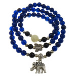 bracelets de multicouche de perles en agate, avec fil élastique & agate bleue & résine & laiton & alliage de zinc, Plaqué de couleur d'argent, bracelet à breloques & 3 brins, 6.5mm, 9mm  Environ 20 pouce, Vendu par brin