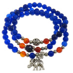 bracelets de multicouche de perles en agate, avec fil élastique & agate bleue & laiton & alliage de zinc, Plaqué de couleur d'argent, bracelet à breloques & 3 brins, 8mm, 6.5mm Environ 20 pouce, Vendu par brin