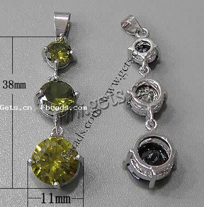 Cubic Zirconia Brass Pendants, Flat Round, plated, with cubic zirconia & faceted, more colors for choice, 38x11x7mm, Hole:Approx 3-5mm, Sold By PC