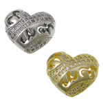 Cubic Zirconia Micro Pave Brass Beads, Heart, plated, micro pave cubic zirconia & hollow Approx 2mm 