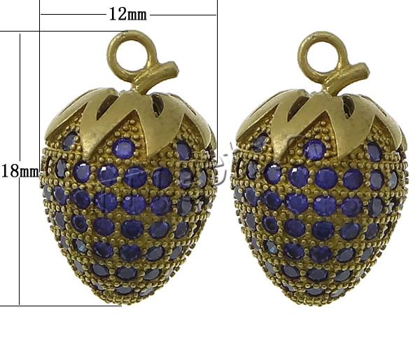 Brass Fruit Pendants, Strawberry, plated, micro pave cubic zirconia, more colors for choice, cadmium free, Hole:Approx 2mm, Sold By PC