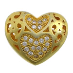 Cubic Zirconia Micro Pave Brass Beads, Heart, plated, micro pave cubic zirconia & hollow Approx 1.8mm 