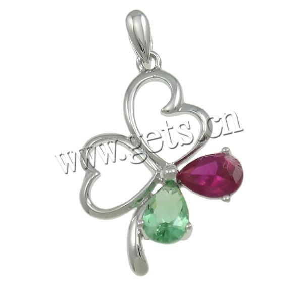Brass Clover Pendant, Four Leaf Clover, plated, with cubic zirconia & faceted, more colors for choice, 15x21x4mm, Hole:Approx 2x4mm, Sold By PC