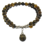 Tiger Eye Bracelet, with Zinc Alloy, platinum color plated  & blacken, 6mm, 10mm, 4mm Approx 7 Inch 