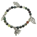 Indian Agate Bracelet, with Zinc Alloy, Round, platinum color plated, charm bracelet & blacken, 6mm    Approx 7 Inch 