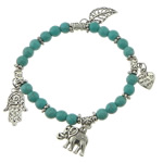 Synthetic Turquoise Bracelet, with Zinc Alloy, word made with love, platinum color plated, charm bracelet & blacken, blue, 6mm    Approx 7 Inch 