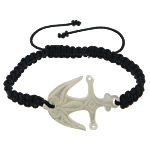 Anchor Bracelet, White Shell, with Nylon Cord & Glass, nautical pattern, black Inch 