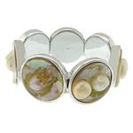 Naturales Shell de la perla pulsera, metal, con Concha de perla & Nácar Blanca, chapado en color de platina, 29x29x6mm, longitud:aproximado 7 Inch, Vendido por Sarta