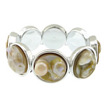 Naturales Shell de la perla pulsera, metal, con Concha de perla & Nácar Blanca, chapado en color de platina, 24x24x6mm, longitud:aproximado 7 Inch, Vendido por Sarta