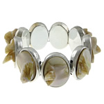 Naturales Shell de la perla pulsera, metal, con Concha de perla & Nácar Blanca, chapado en color de platina, 22x29x7mm, longitud:aproximado 7 Inch, Vendido por Sarta