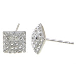 925 Sterling Silver Stud Earring, with Rhinestone Clay Pave, Square, with 66 pcs rhinestone & with Czech rhinestone 0.8mm 