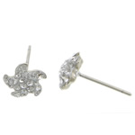 925 Sterling Silver Stud Earring, with Rhinestone Clay Pave, Flower, with 44 pcs rhinestone & with Czech rhinestone 0.8mm 