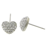 925 Sterling Silver Stud Earring, with Rhinestone Clay Pave, Heart, with 70 pcs rhinestone & with Czech rhinestone 0.8mm 