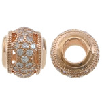 Cubic Zirconia Micro Pave Brass European Bead, Drum, plated, micro pave cubic zirconia & without troll & hollow Approx 5mm 