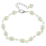 Perlen Armbänder, Natürliche kultivierte Süßwasserperlen, Messing Karabinerverschluss, 7-8mm, Länge:7.4 ZollInch, verkauft von Strang