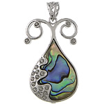 Brass Pendant Rhinestone Setting, with White Shell & Abalone Shell, Teardrop, platinum color plated Approx Inner Approx 1.3mm 