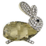 Rhinestone Zinc Alloy Ornaments, with Glass, Rabbit, platinum color plated, flat back & faceted & with rhinestone, lead & cadmium free 