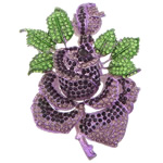 Rhinestone Zinc Alloy Ornaments, Flower, stoving varnish, flat back & with rhinestone, purple, lead & cadmium free 