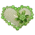 Rhinestone Zinc Alloy Ornaments, with Glass Pearl, Heart, silver color plated, flat back & enamel & with rhinestone, green, lead & cadmium free 