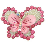 Rhinestone Zinc Alloy Ornaments, with Glass Pearl, Butterfly, silver color plated, colorful plated & flat back & enamel & with rhinestone, pink, lead & cadmium free 