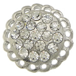 Botón de caña de aleación de cinc, aleación de zinc, Flor, chapado en color de platina, con diamantes de imitación, libre de plomo & cadmio, 21x21x4mm, agujero:aproximado 3mm, Vendido por UD