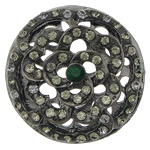 Botón de caña de aleación de cinc, aleación de zinc, Redondo aplanado, chapado en color plomo negro, con diamantes de imitación & hueco, libre de plomo & cadmio, 33x33x10mm, agujero:aproximado 3mm, Vendido por UD