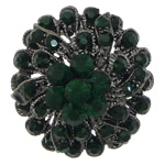 Botón de caña de aleación de cinc, aleación de zinc, Flor, chapado en color plomo negro, con diamantes de imitación, verde, libre de plomo & cadmio, 20x20x10mm, agujero:aproximado 3mm, Vendido por UD