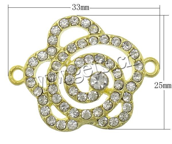 Rhinestone Zinc Alloy Connector, Flower, plated, with rhinestone & 1/1 loop, more colors for choice, cadmium free, 33x25x5mm, Hole:Approx 2mm, Sold By PC