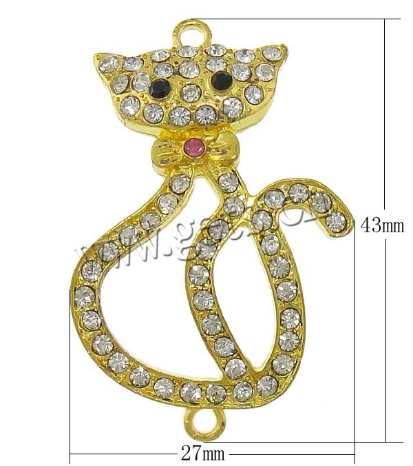 Rhinestone Zinc Alloy Connector, Cat, plated, Customized & with rhinestone & 1/1 loop, more colors for choice, cadmium free, 27x43x5mm, Hole:Approx 2mm, Sold By PC