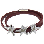 Cowhide Bracelet, with Zinc Alloy, Starfish, platinum color plated , blood red, nickel, lead & cadmium free  6mm Approx 14 Inch 