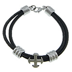 Cowhide Bracelets, with Zinc Alloy, platinum color plated, with letter pattern & , black, nickel, lead & cadmium free  4mm Approx 7.5 Inch 