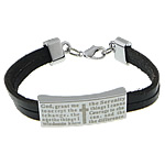 Cowhide Bracelets, zinc alloy lobster clasp, platinum color plated, black, nickel, lead & cadmium free Approx 8 Inch 