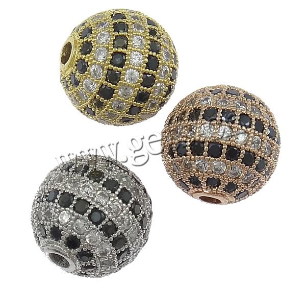 Perles zircon Micro Pave cubes, laiton, Rond, Placage, pavé de micro zircon, plus de couleurs à choisir, 12mm, Trou:Environ 2mm, Vendu par PC